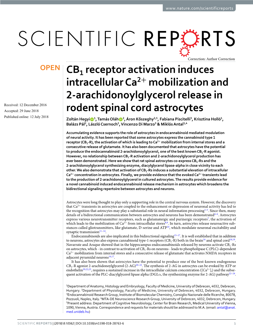 CB1 Receptor Activation Induces Intracellular Ca2+ Mobilization And