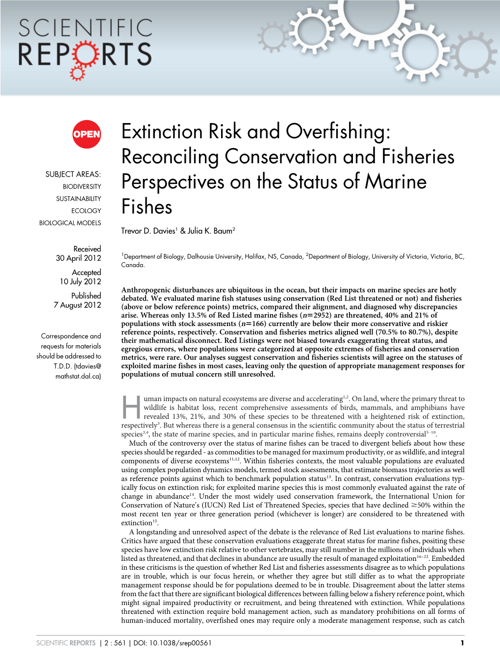 Extinction Risk and Overfishing: Reconciling Conservation And