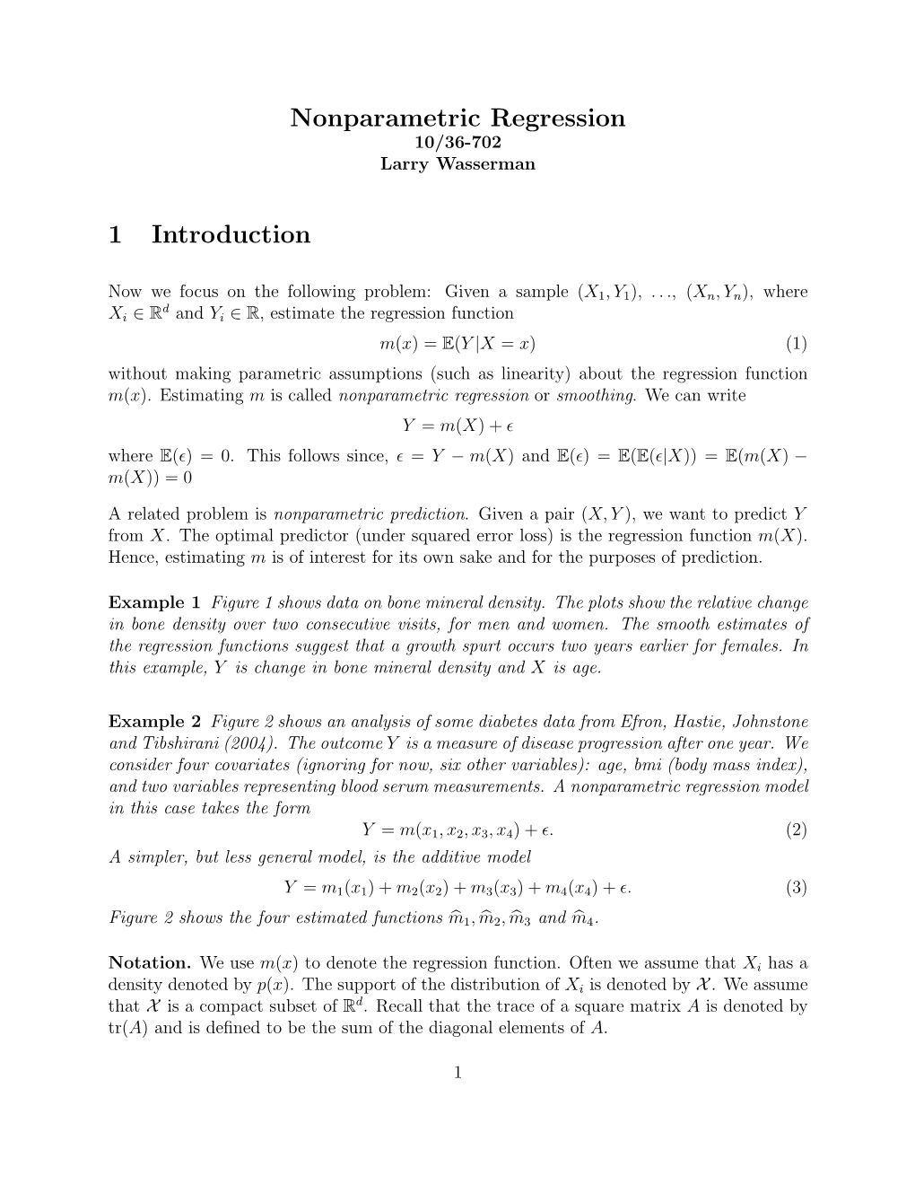 Nonparametric Regression 1 Introduction