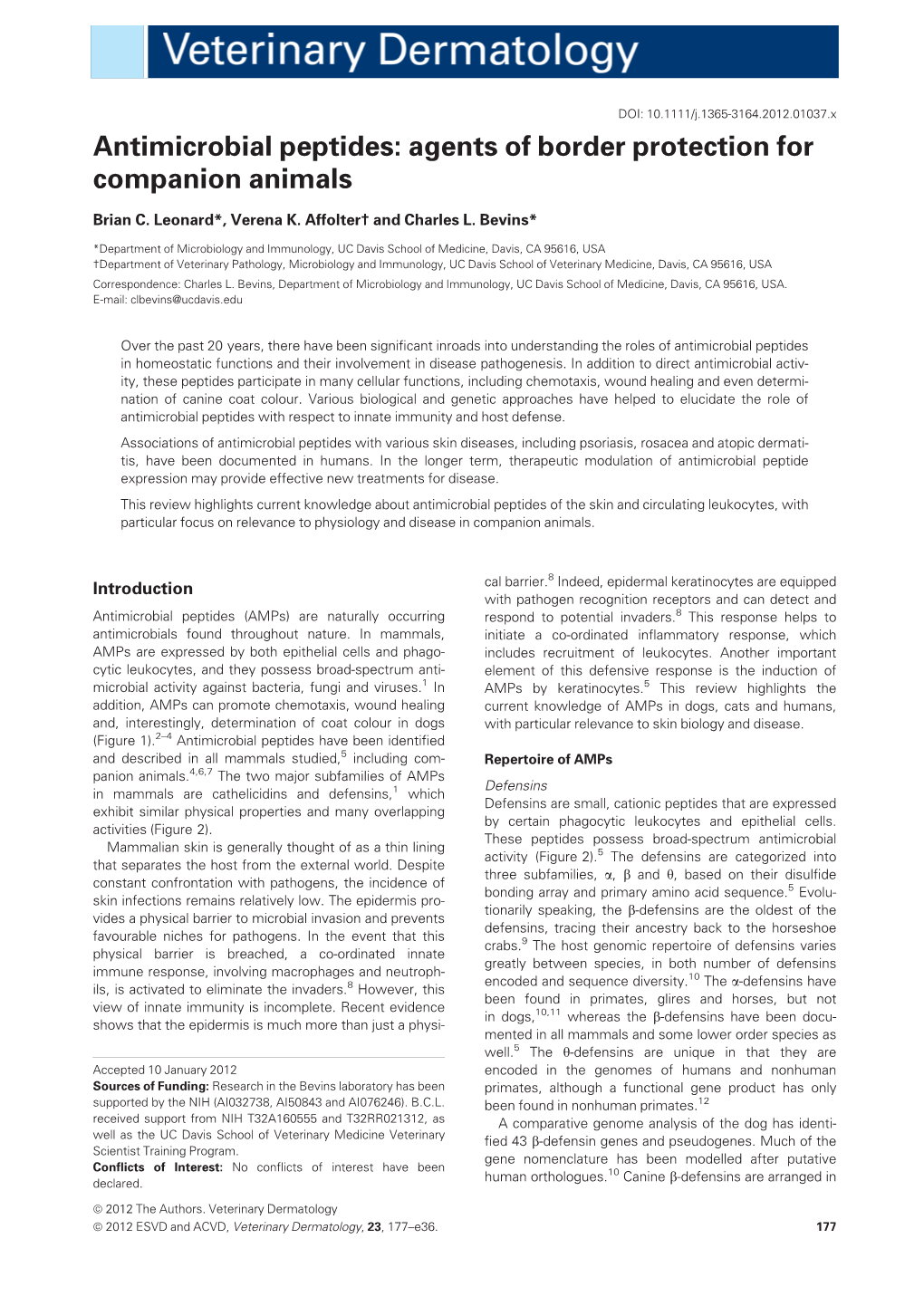 Antimicrobial Peptides: Agents of Border Protection for Companion Animals