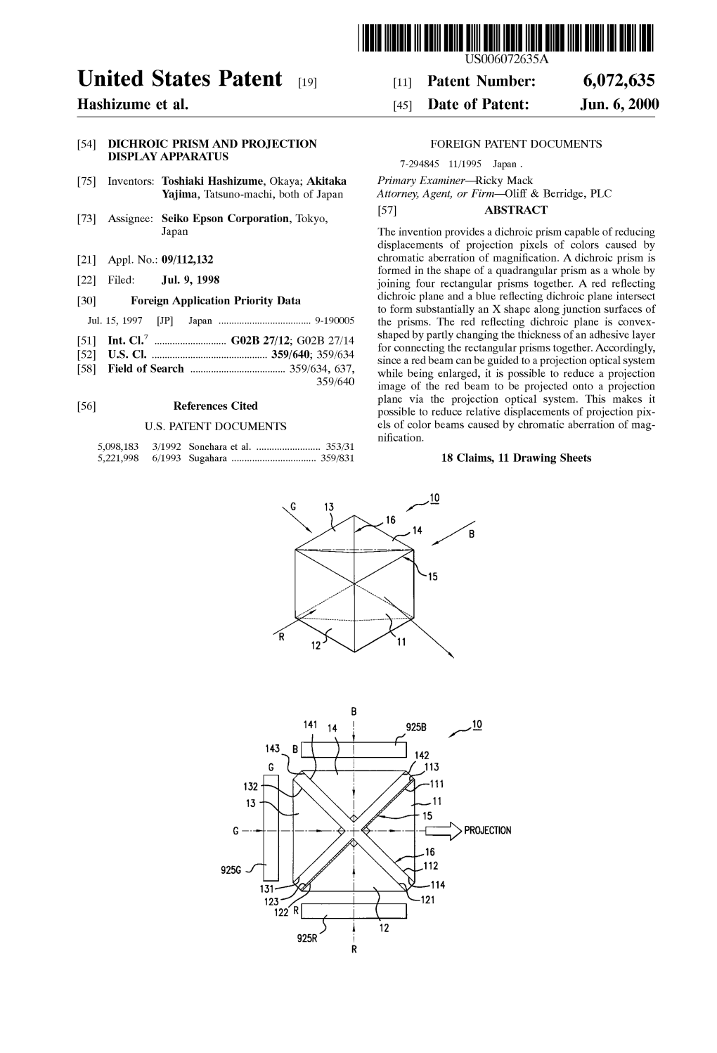 United States Patent (19) 11 Patent Number: 6,072,635 Hashizume Et Al