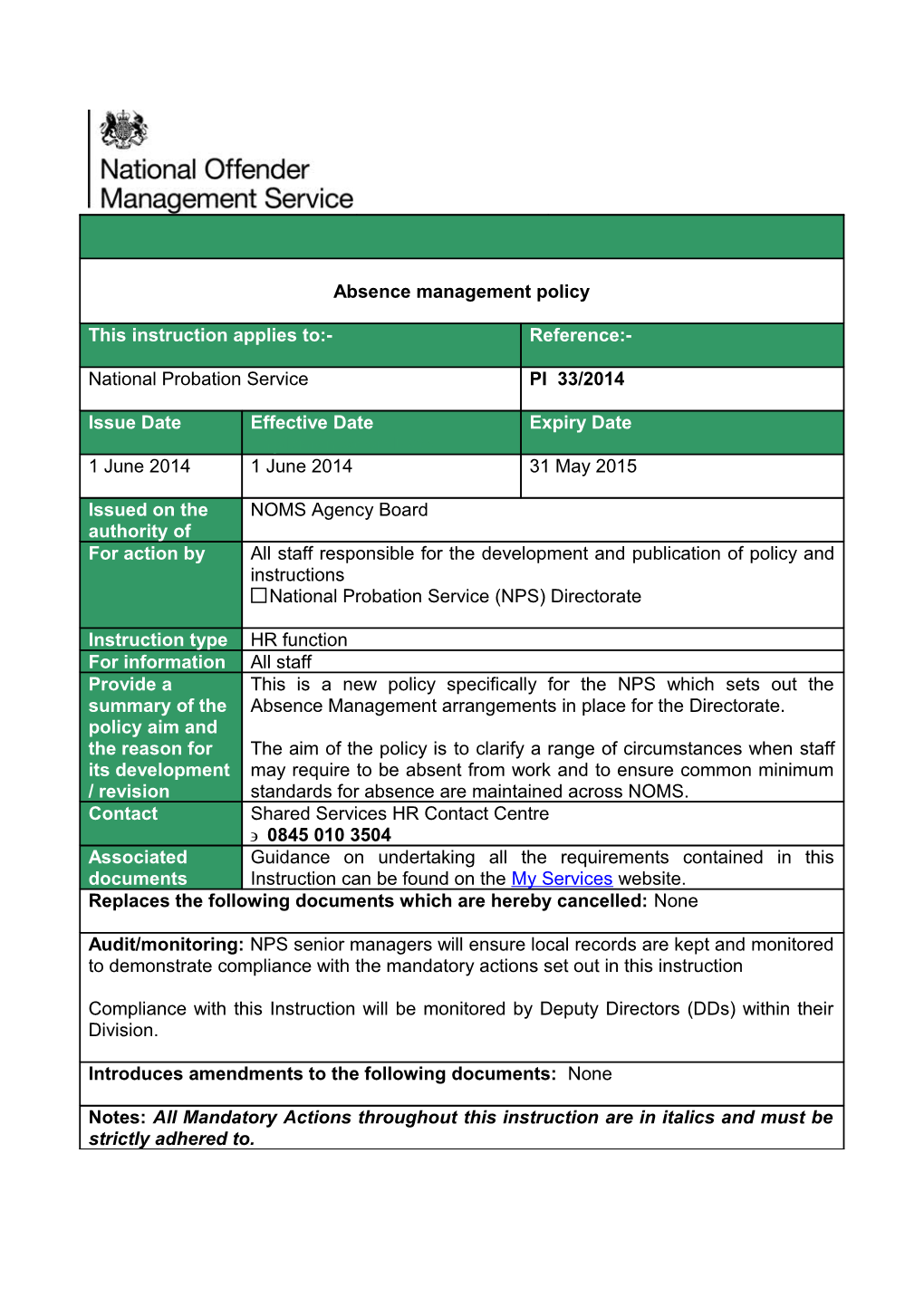 Absence Management Policy