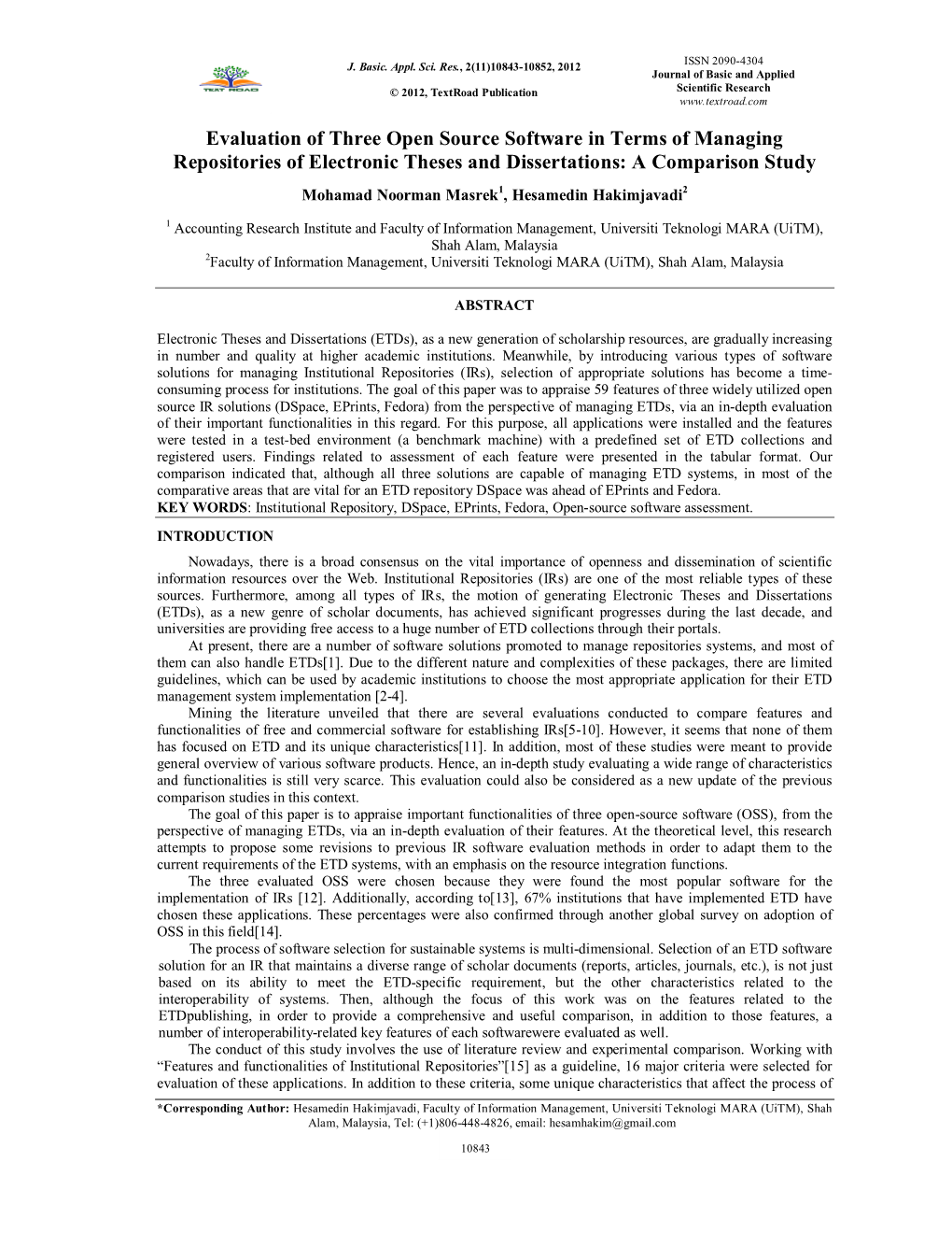 Evaluation of Three Open Source Software in Terms of Managing Repositories of Electronic Theses and Dissertations: a Comparison Study