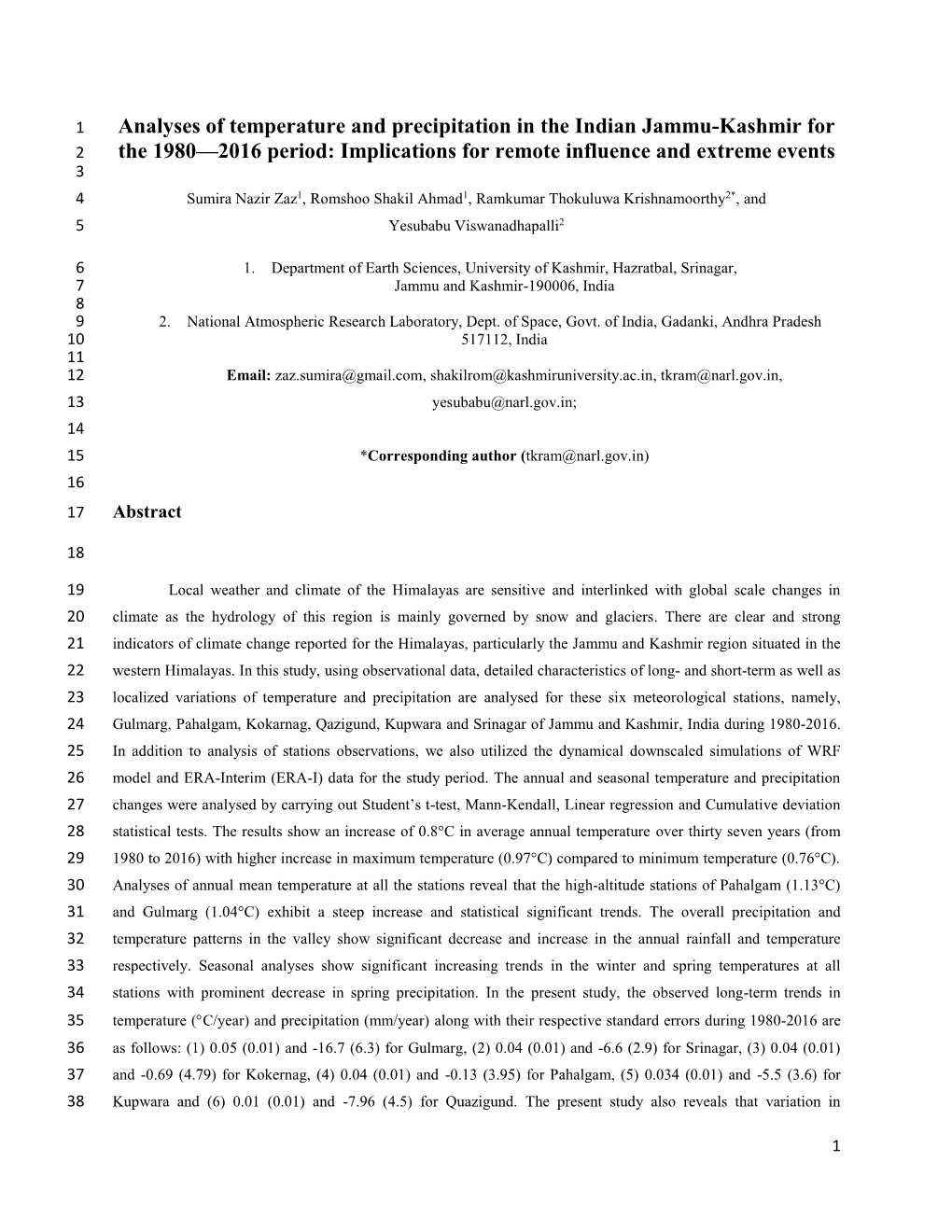 Analyses of Temperature and Precipitation in The