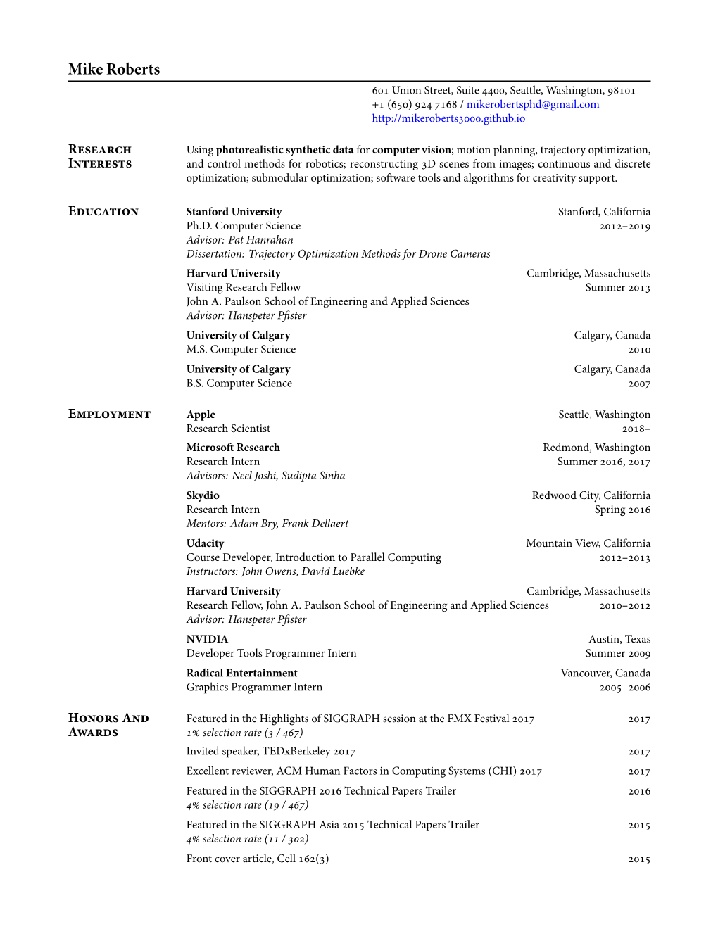 Mike Roberts Curriculum Vitae