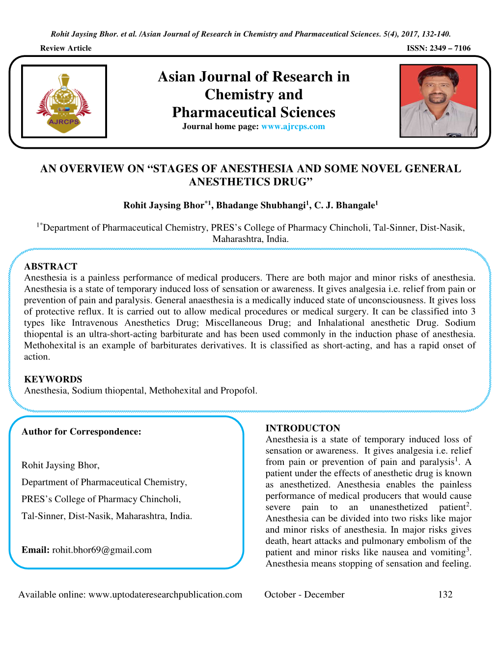 An Overview on “Stages of Anesthesia and Some Novel General Anesthetics Drug”