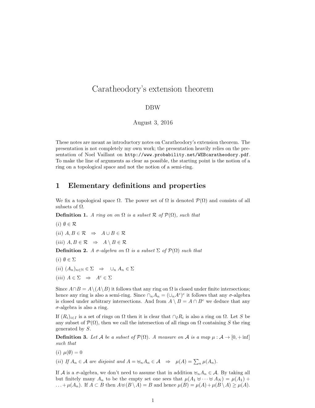 Caratheodory's Extension Theorem