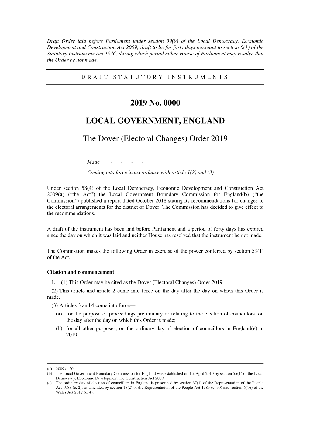 The Dover (Electoral Changes) Order 2019