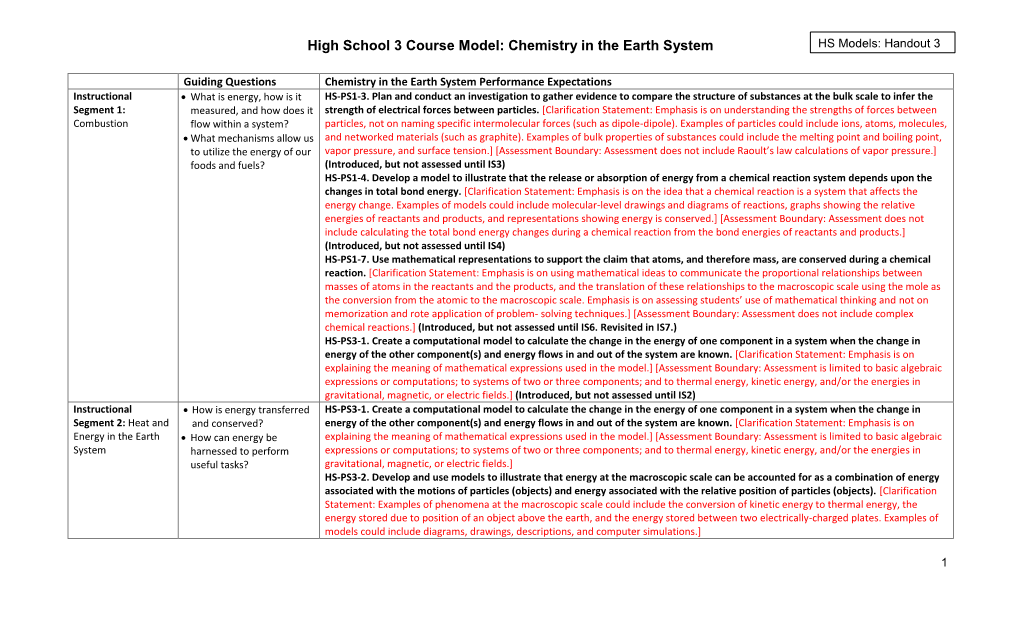 Chemistry in the Earth System HS Models: Handout 3