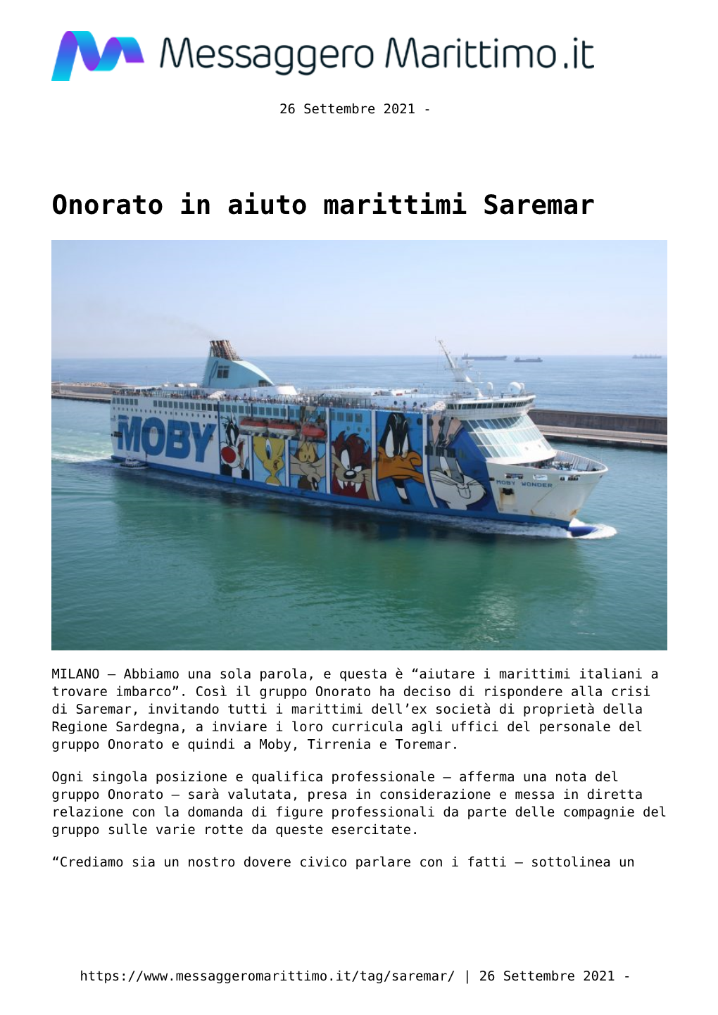 Da Flotta Sarda a Fallimento,Fondi Regionali Per I Marittimi Saremar