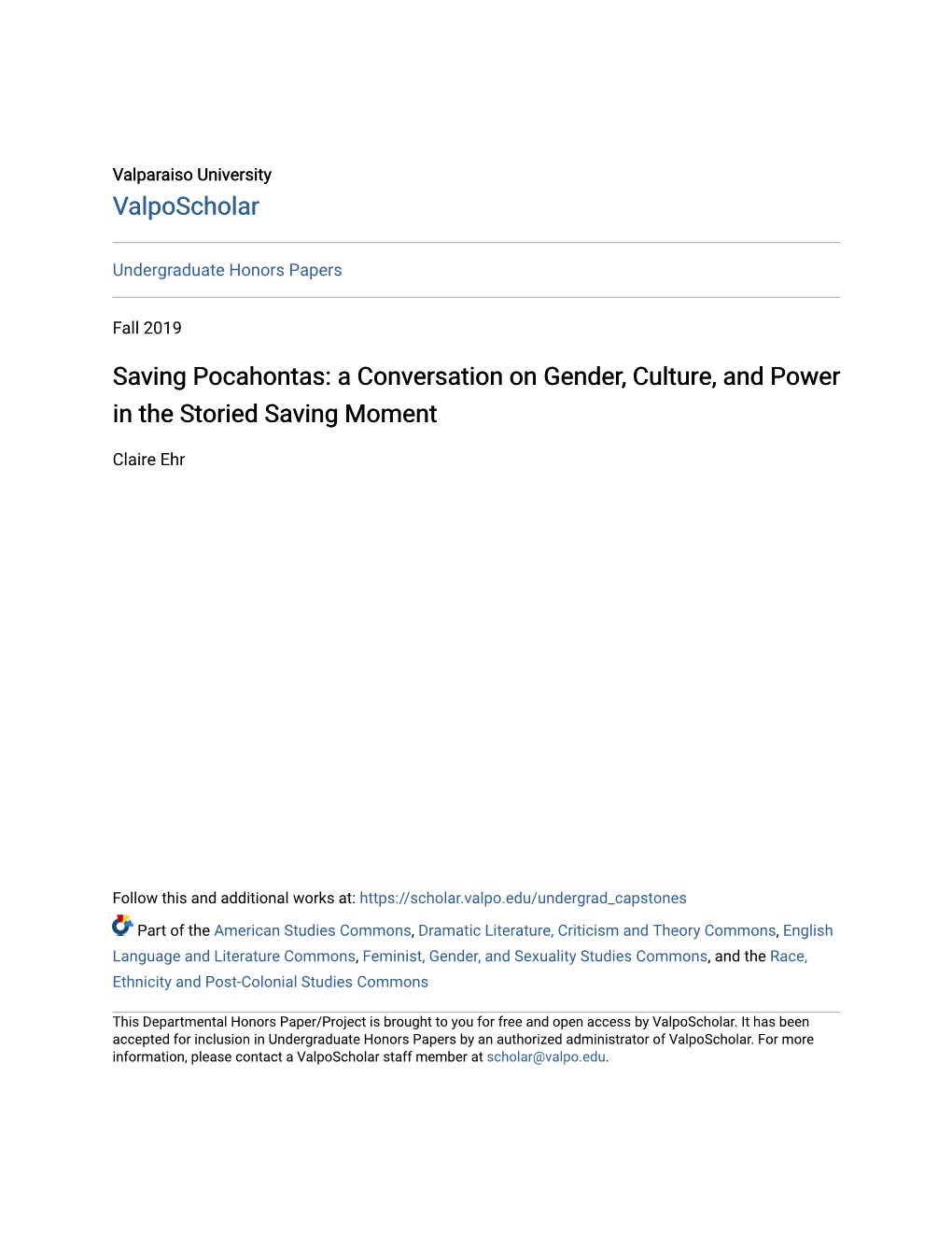 Saving Pocahontas: a Conversation on Gender, Culture, and Power in the Storied Saving Moment