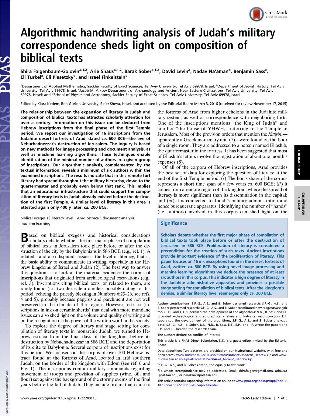 Algorithmic Handwriting Analysis of Judah's Military Correspondence