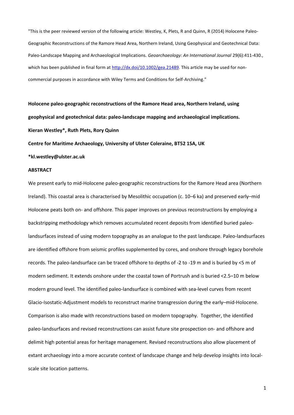 Palaeo-Geographic Reconstructions of the Portrush Area Utilizing