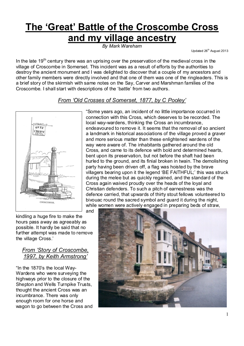 The 'Great' Battle of the Croscombe Cross and My Village Ancestry