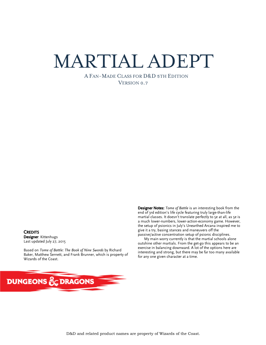 Martial Adept a Fan-Made Class for D&D 5Th Edition Version 0.7