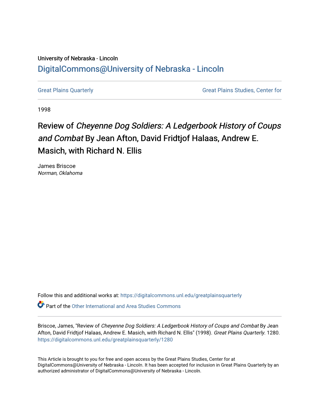 Review of Cheyenne Dog Soldiers: a Ledgerbook History of Coups and Combat by Jean Afton, David Fridtjof Halaas, Andrew E