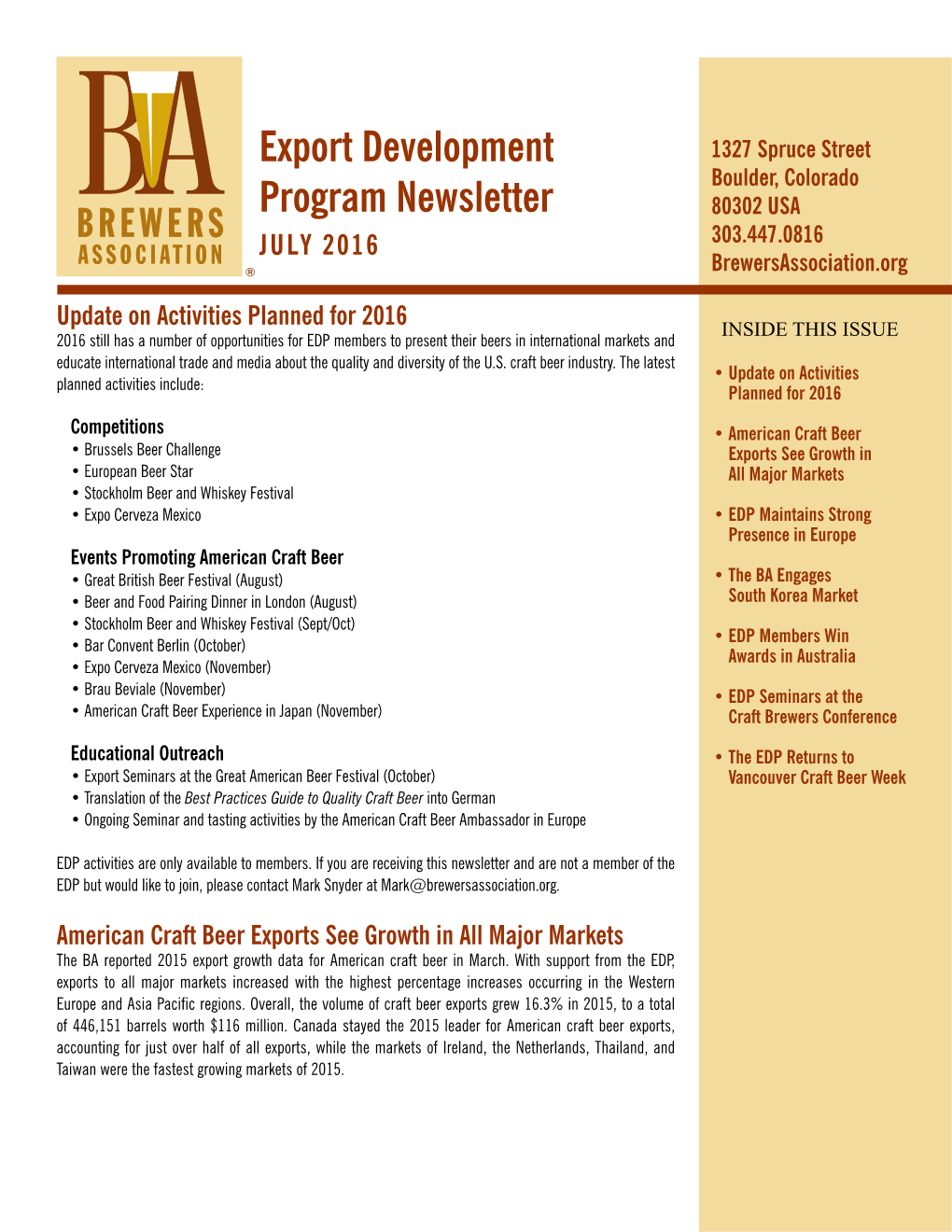 Export Development Program Newsletter