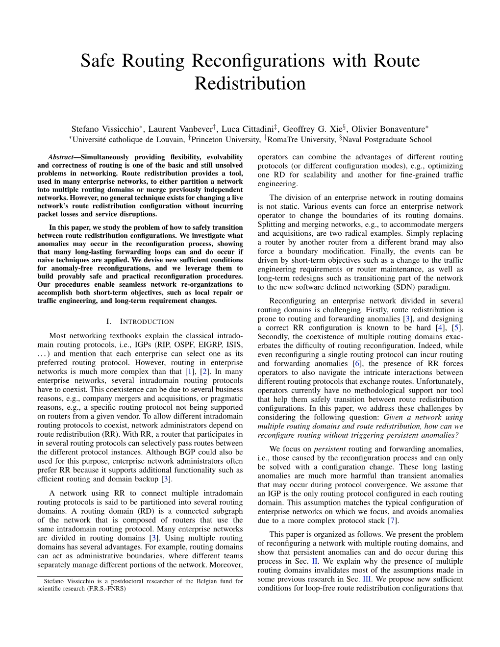 Safe Routing Reconfigurations with Route Redistribution