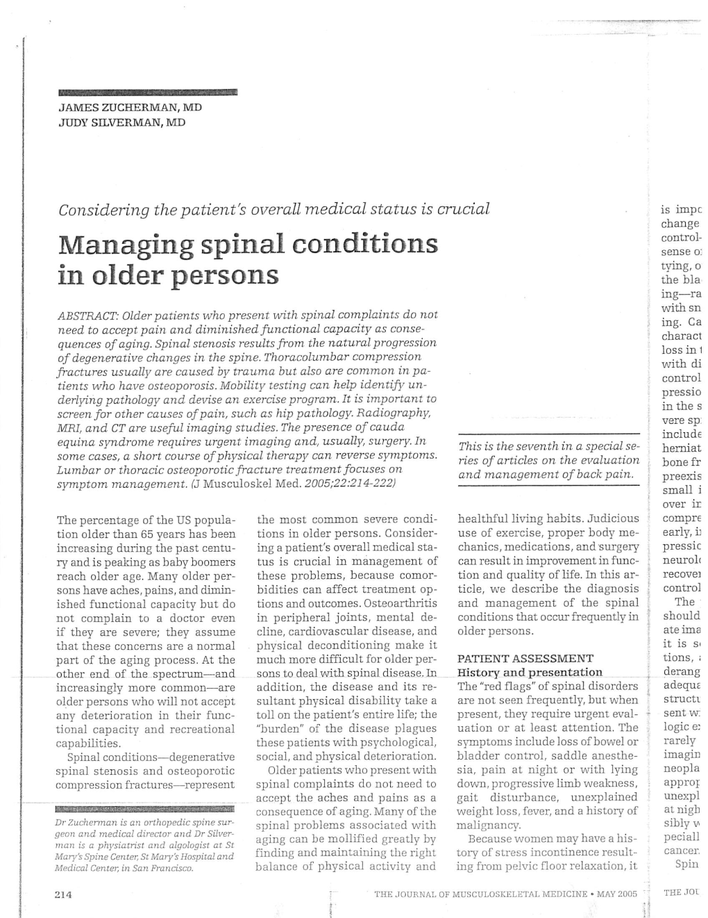 Managing Spinal Conditions in Older Persons