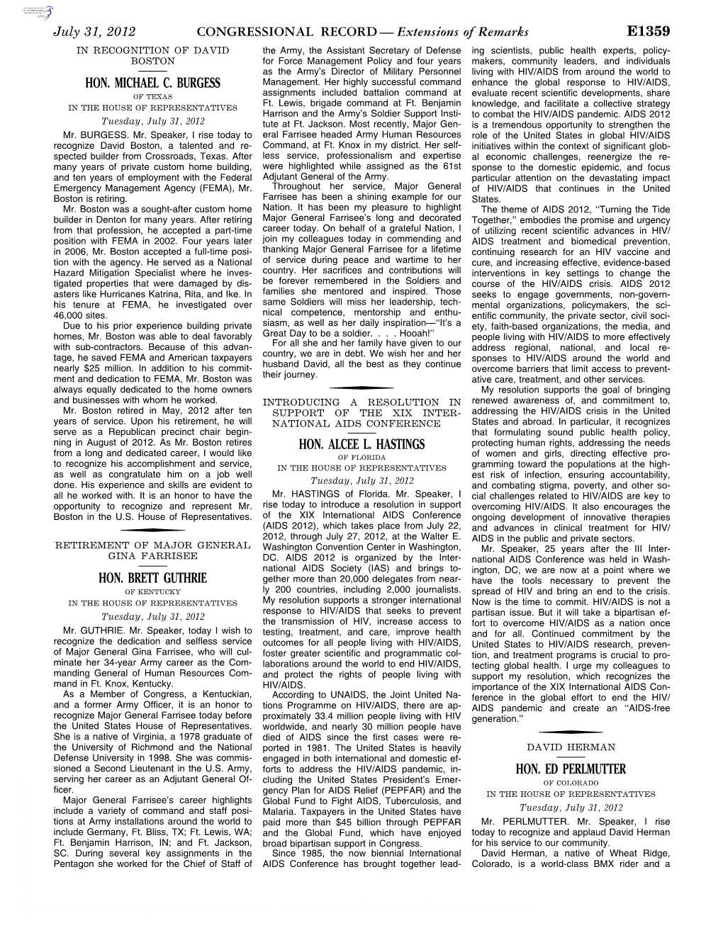 CONGRESSIONAL RECORD— Extensions of Remarks E1359 HON. MICHAEL C. BURGESS HON. BRETT GUTHRIE HON. ALCEE L. HASTINGS HON. ED PE