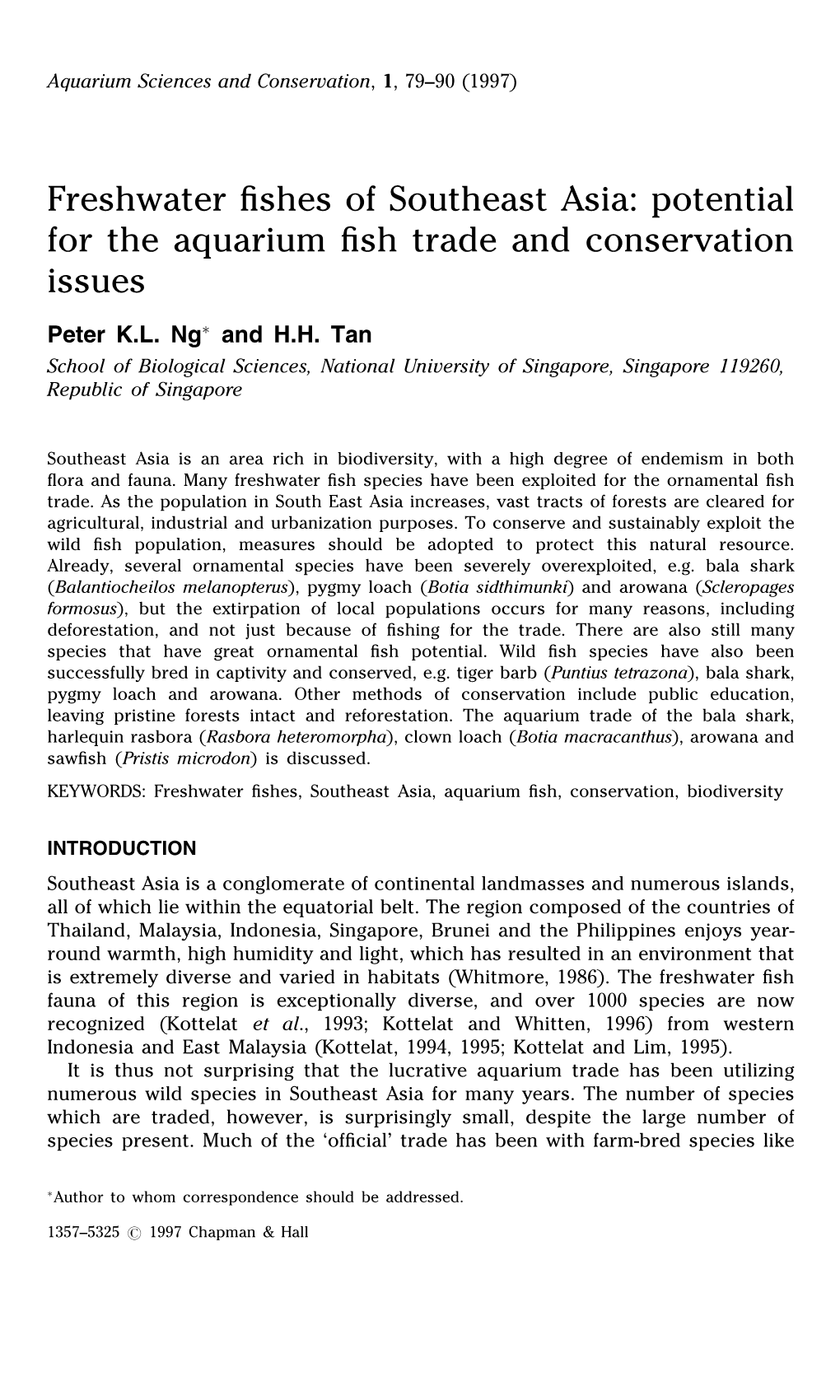 Freshwater Fishes of Southeast Asia: Potential for the Aquarium