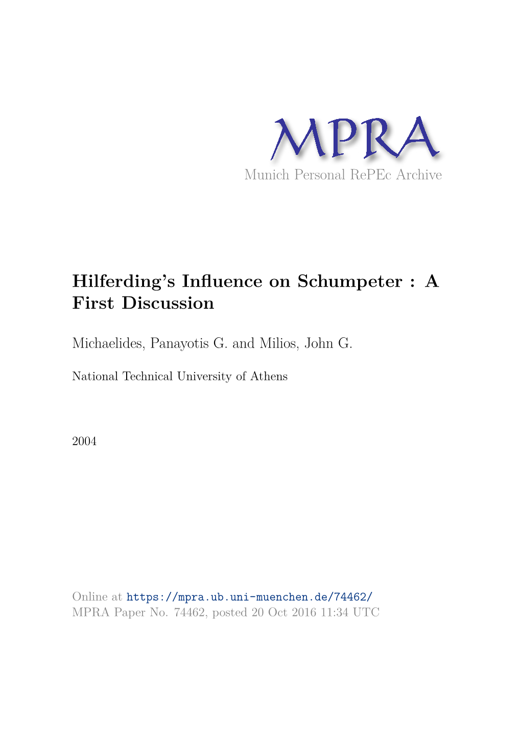 Hilferding's Influence on Schumpeter