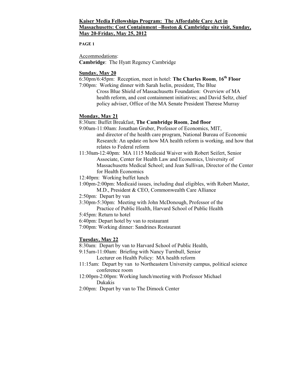 2012 Massachusetts Site Visits Agenda