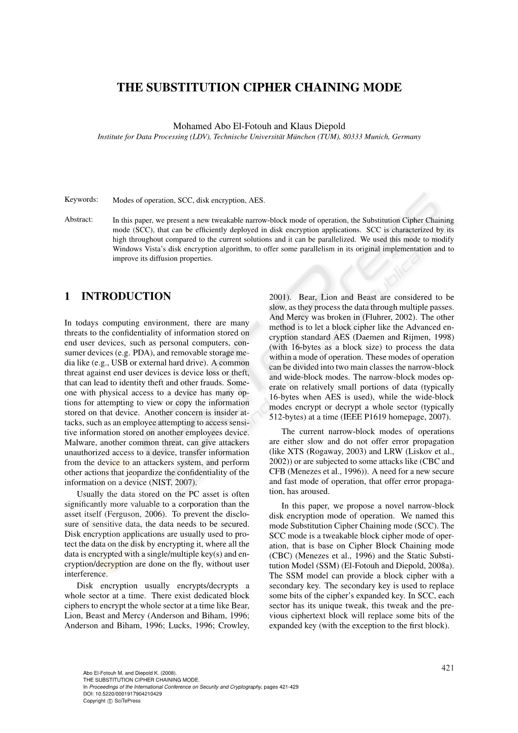 The Substitution Cipher Chaining Mode