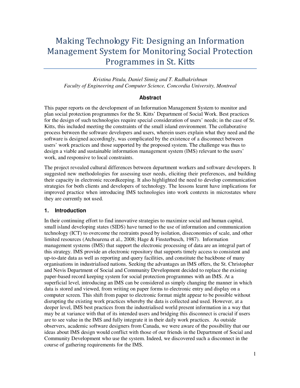 Making Technology Fit: Designing an Information Management System for Monitoring Social Protection Programmes in St