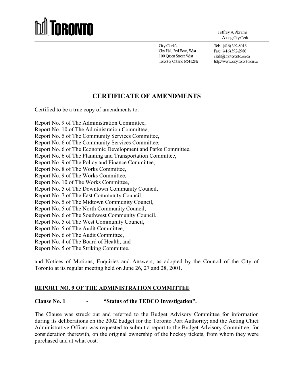 City of Toronto Customized Global Template