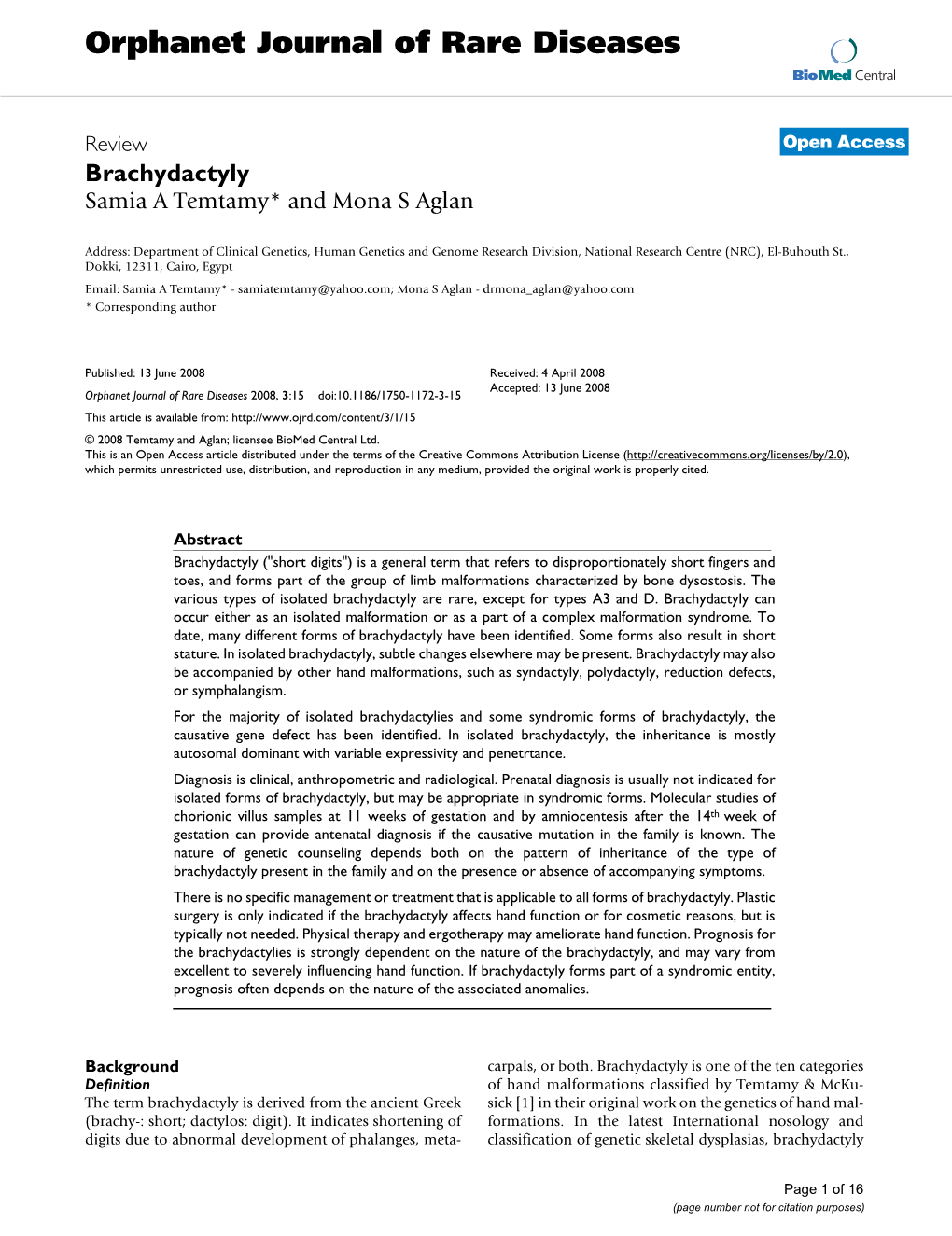 Orphanet Journal of Rare Diseases Biomed Central