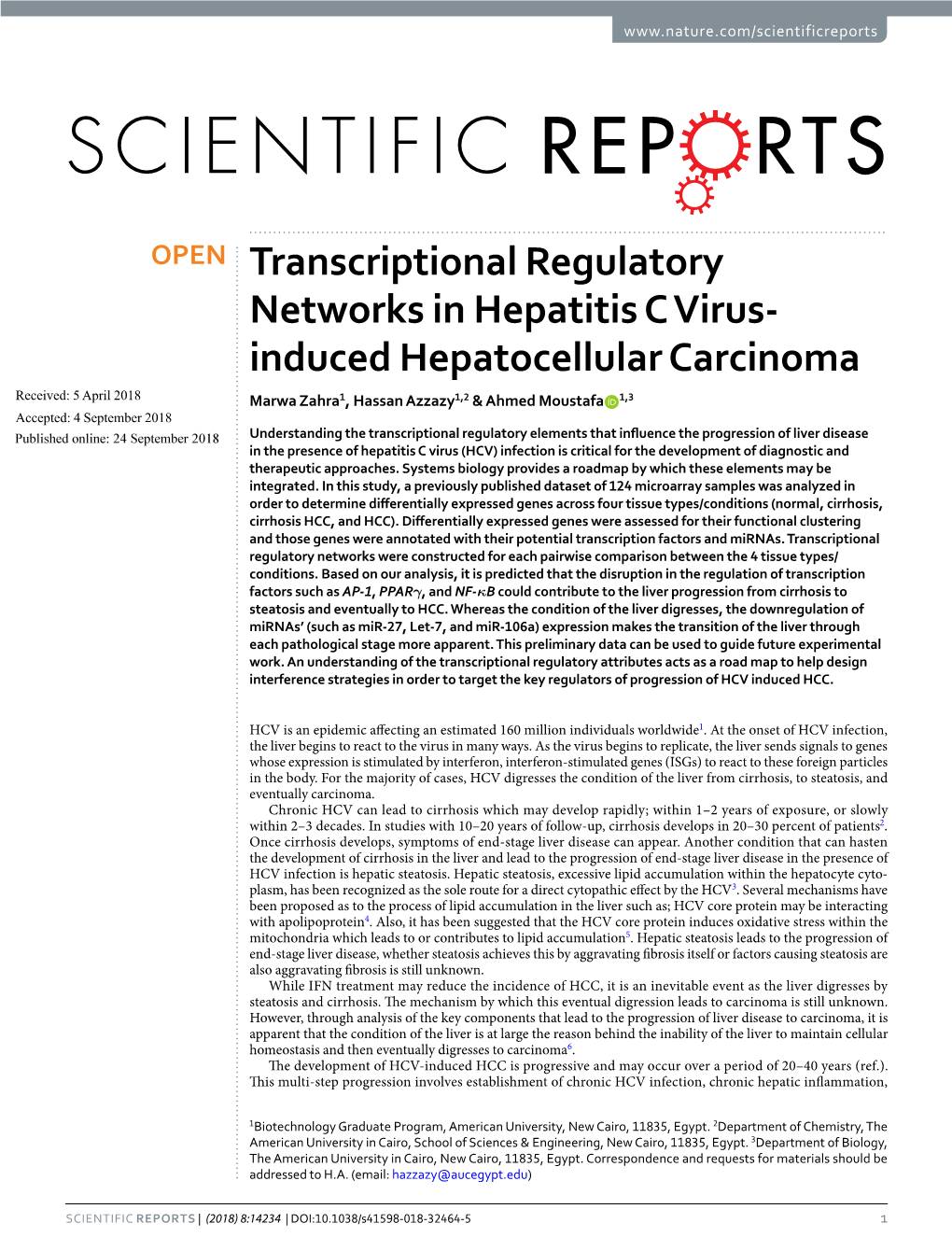 Transcriptional Regulatory Networks in Hepatitis C Virus-Induced