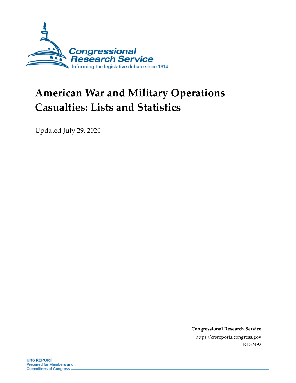 American War and Military Operations Casualties: Lists and Statistics