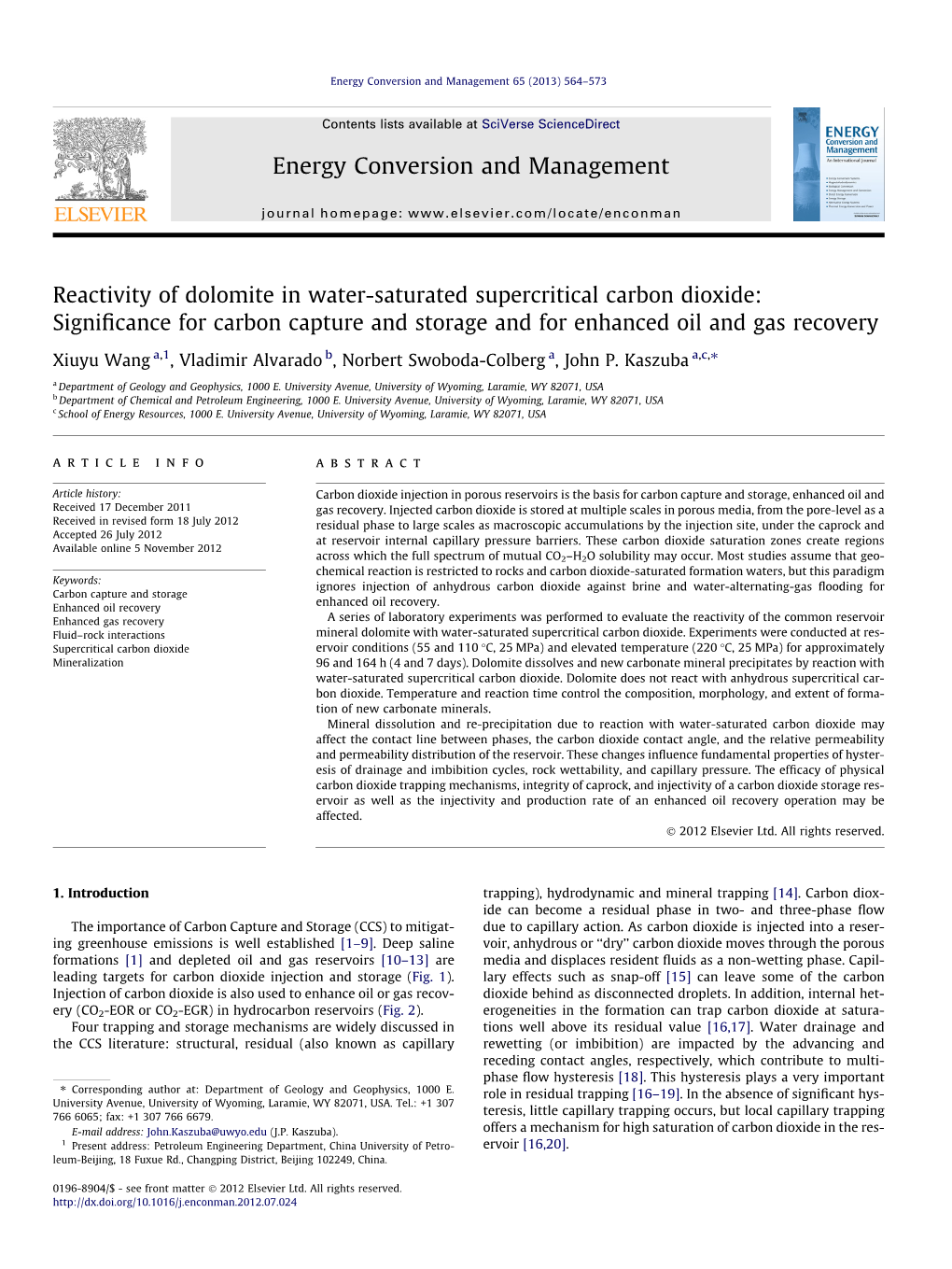 Reactivity of Dolomite in Water-Saturated Supercritical Carbon