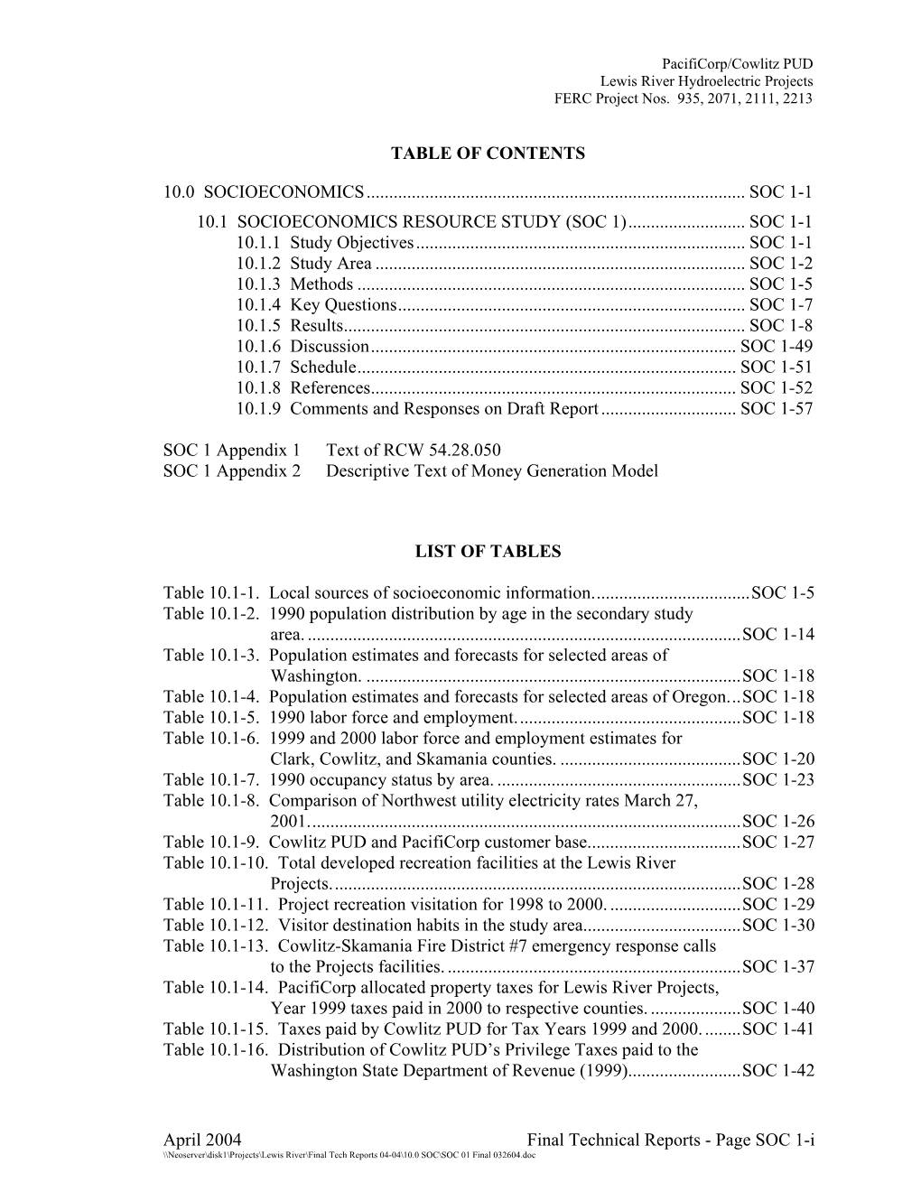 Soc 1-1 10.1 Socioeconomics Resource Study (Soc 1)