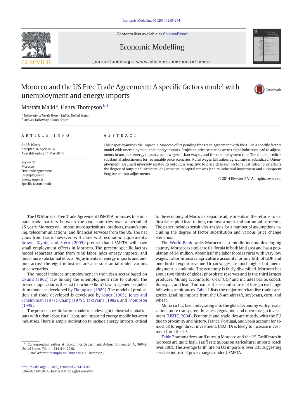 A Specific Factors Model with Unemployment and Energy Imports