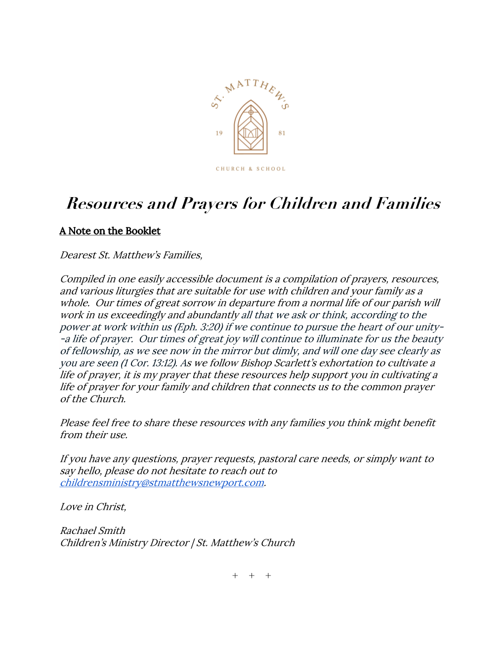 Resources and Prayers for Children and Families