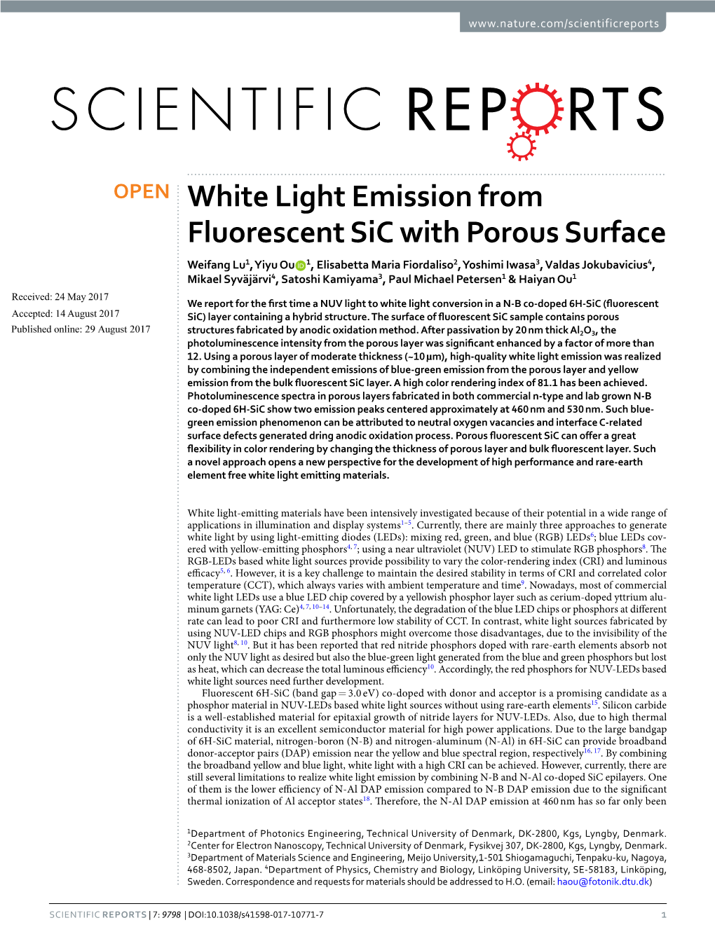 White Light Emission from Fluorescent Sic with Porous Surface