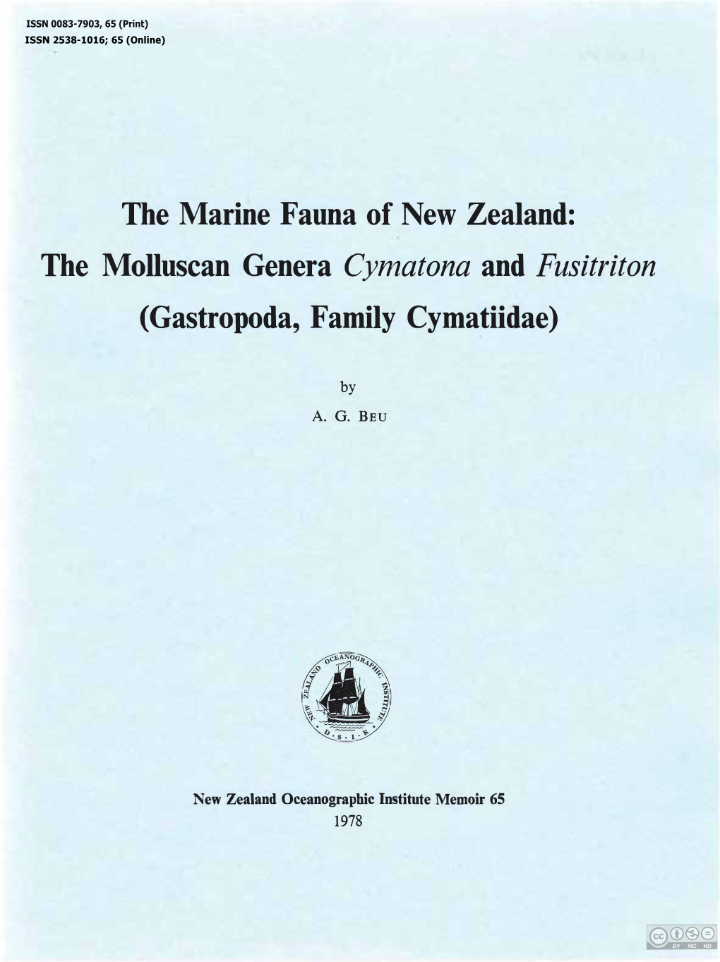 The Marine Fauna of New Zealand: the Molluscan Genera Cymatona and Fusitriton (Gastropoda, Family Cymatiidae)