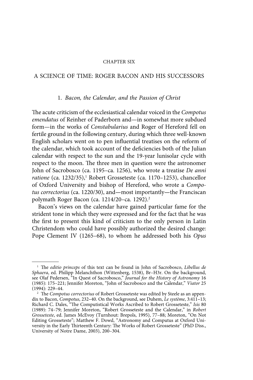 A Science of Time: Roger Bacon and His Successors