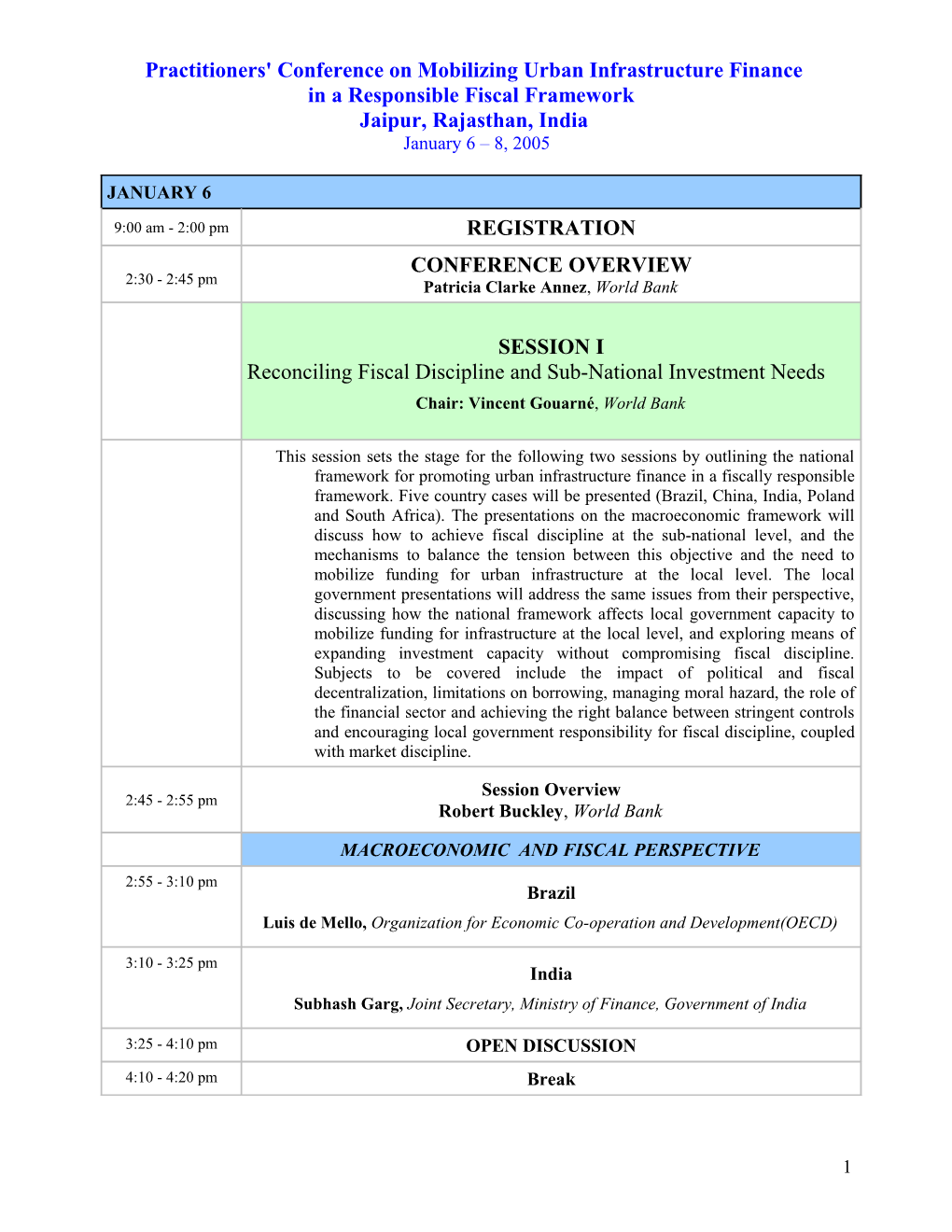 Practitioners' Conference on Mobilizing Urban Infrastructure Finance