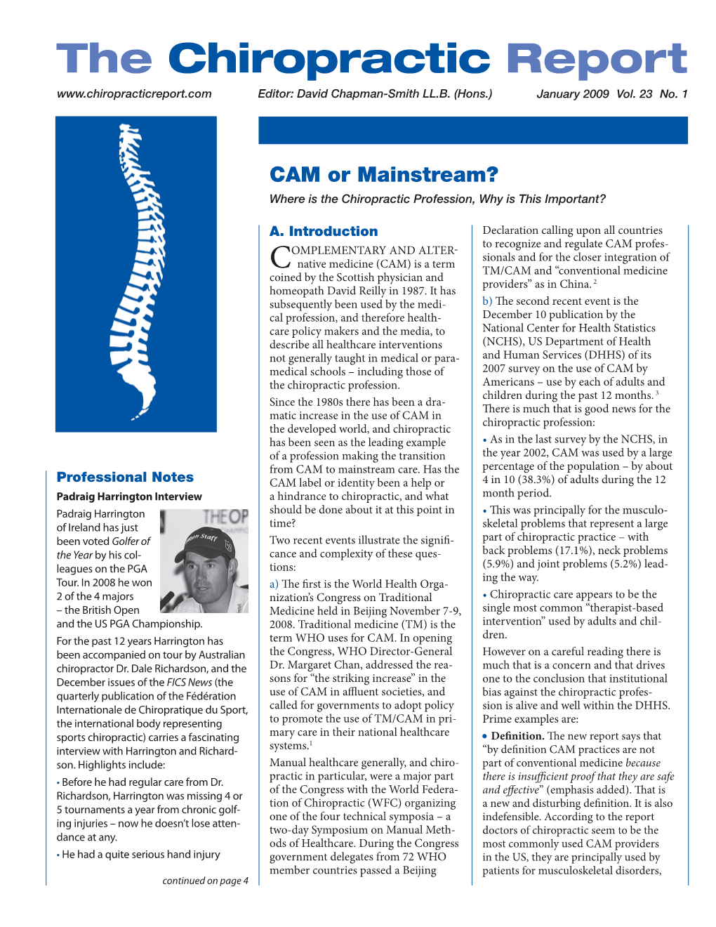 The Chiropractic Report Editor: David Chapman-Smith LL.B