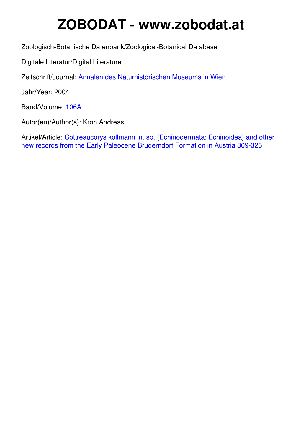 Echinodermata: Echinoidea) and Other New Records from the Early Paleocene Bruderndorf Formation in Austria 309-325