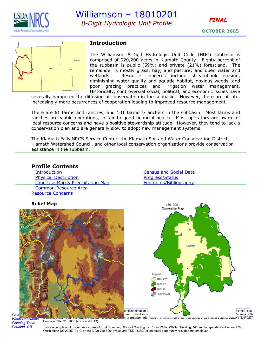 The Williamson 8-Digit Hydrologic Unit Code (HUC) Subbasin Is Comprised of 920,200 Acres