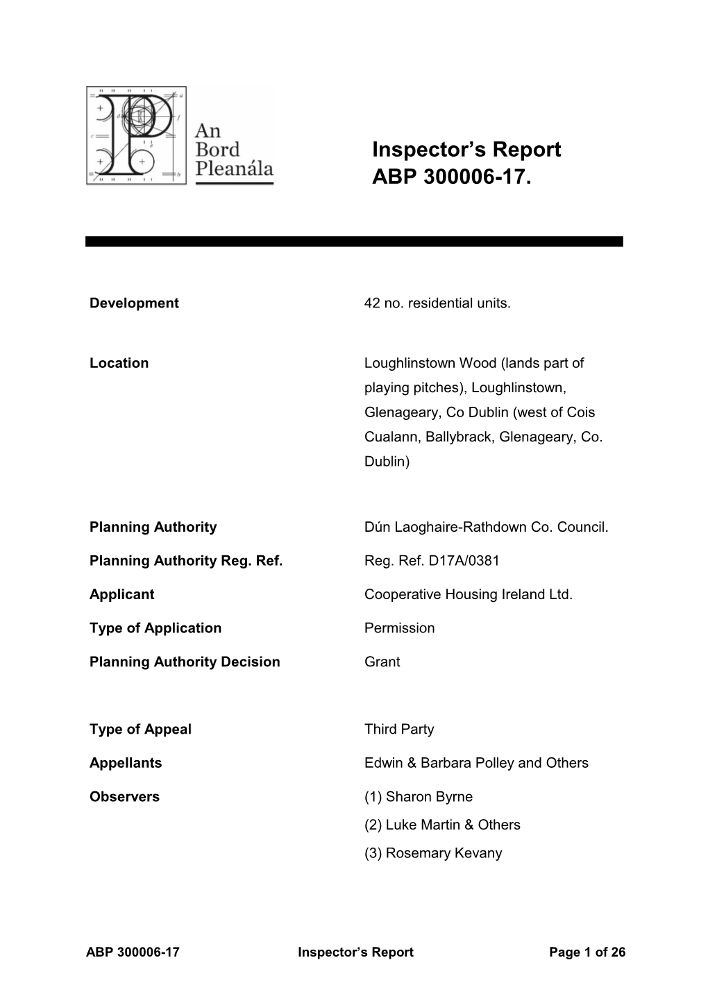 Inspector's Report ABP 300006-17