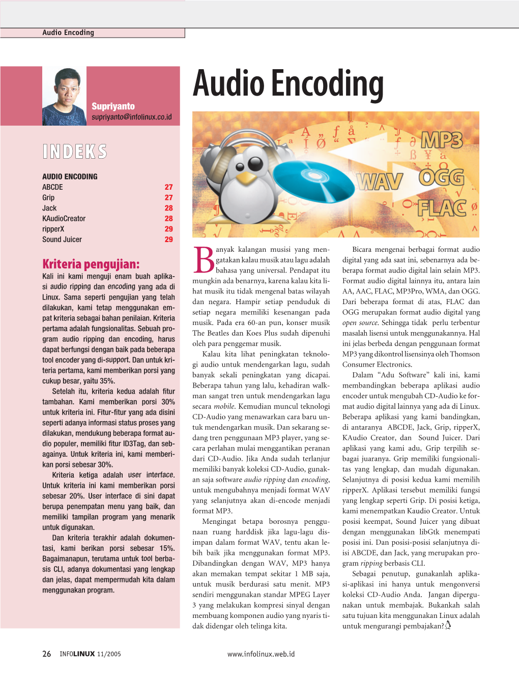 Audio Encoding Audio Encoding Supriyanto Supriyanto@Infolinux.Co.Id IINDENDEKKSS