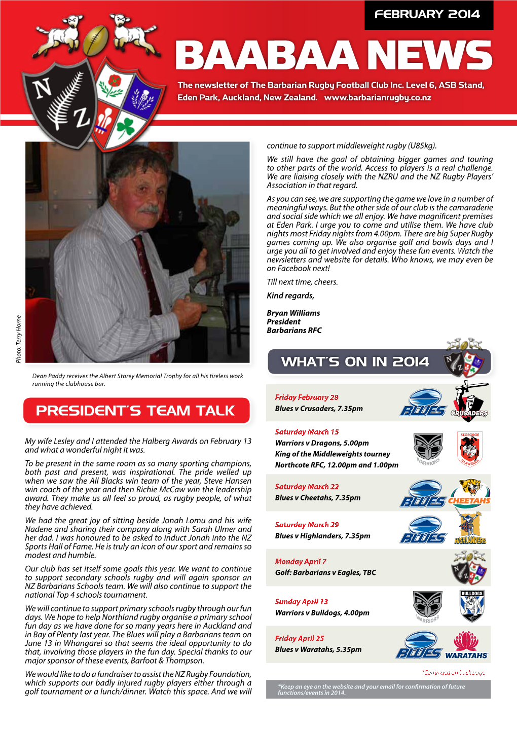 BAABAA NEWS the Newsletter of the Barbarian Rugby Football Club Inc