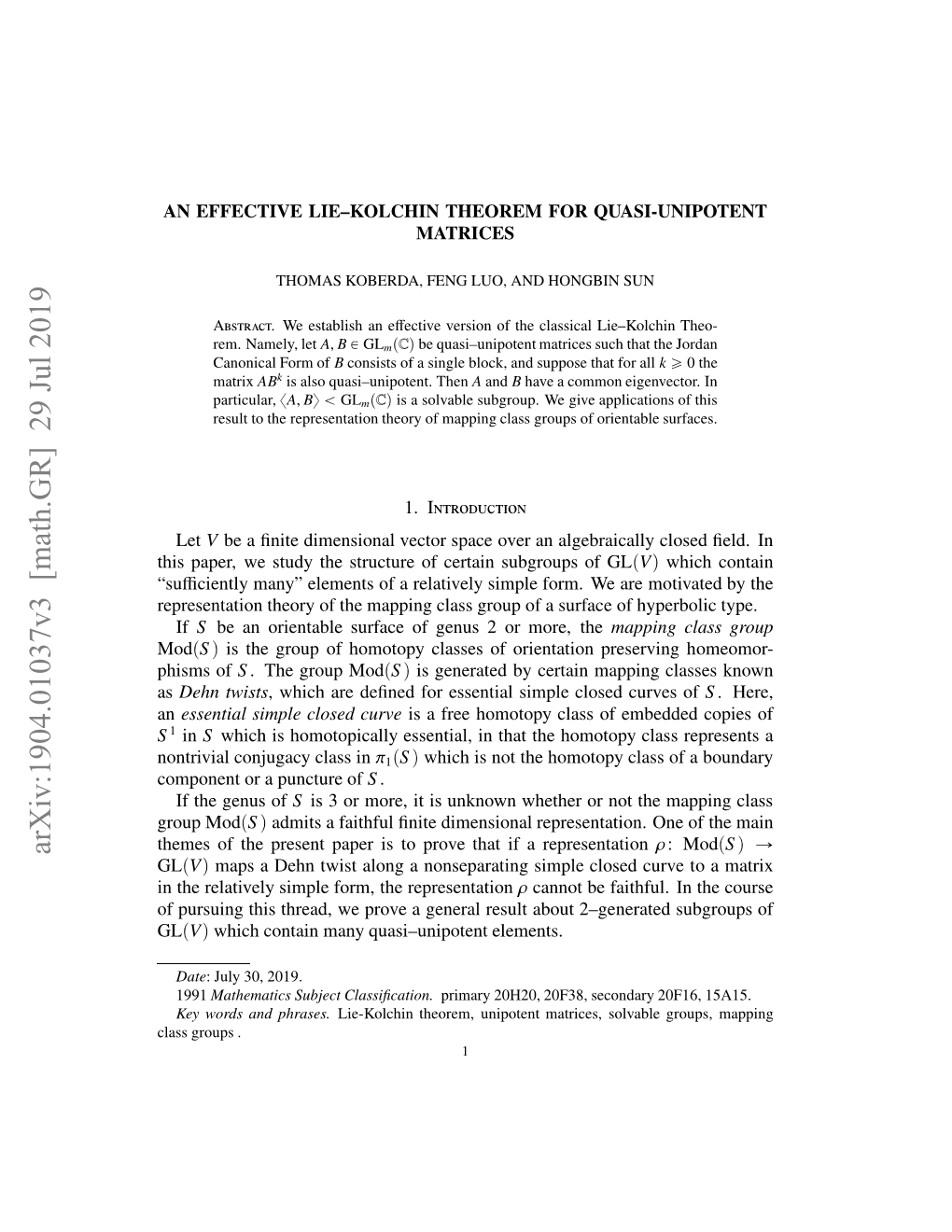 Arxiv:1904.01037V3 [Math.GR]