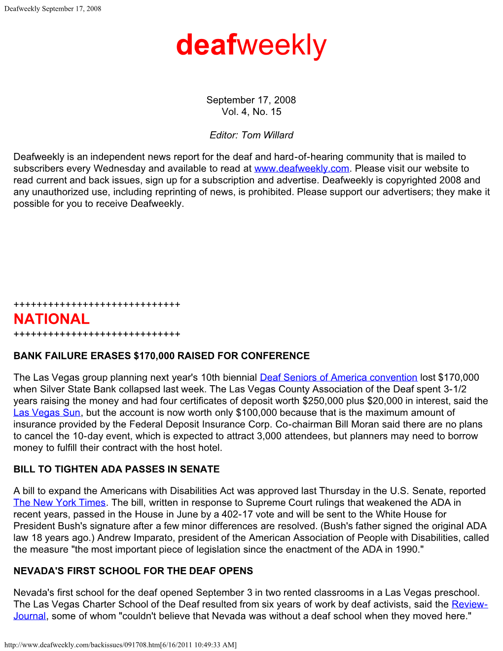 Deafweekly September 17, 2008 Deafweekly