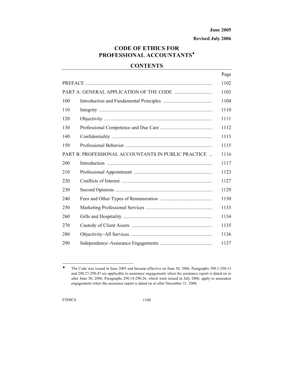 Code of Ethics for Professional Accountants Contents